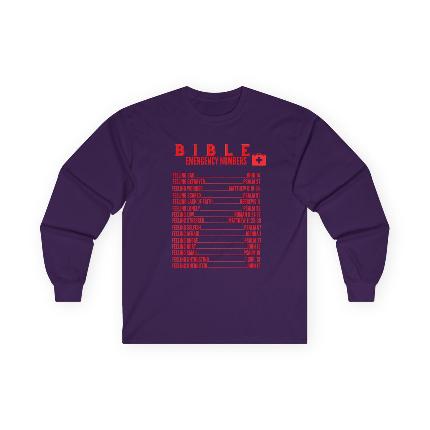 Bible Emergency Numbers Long Sleeve Tee - Red