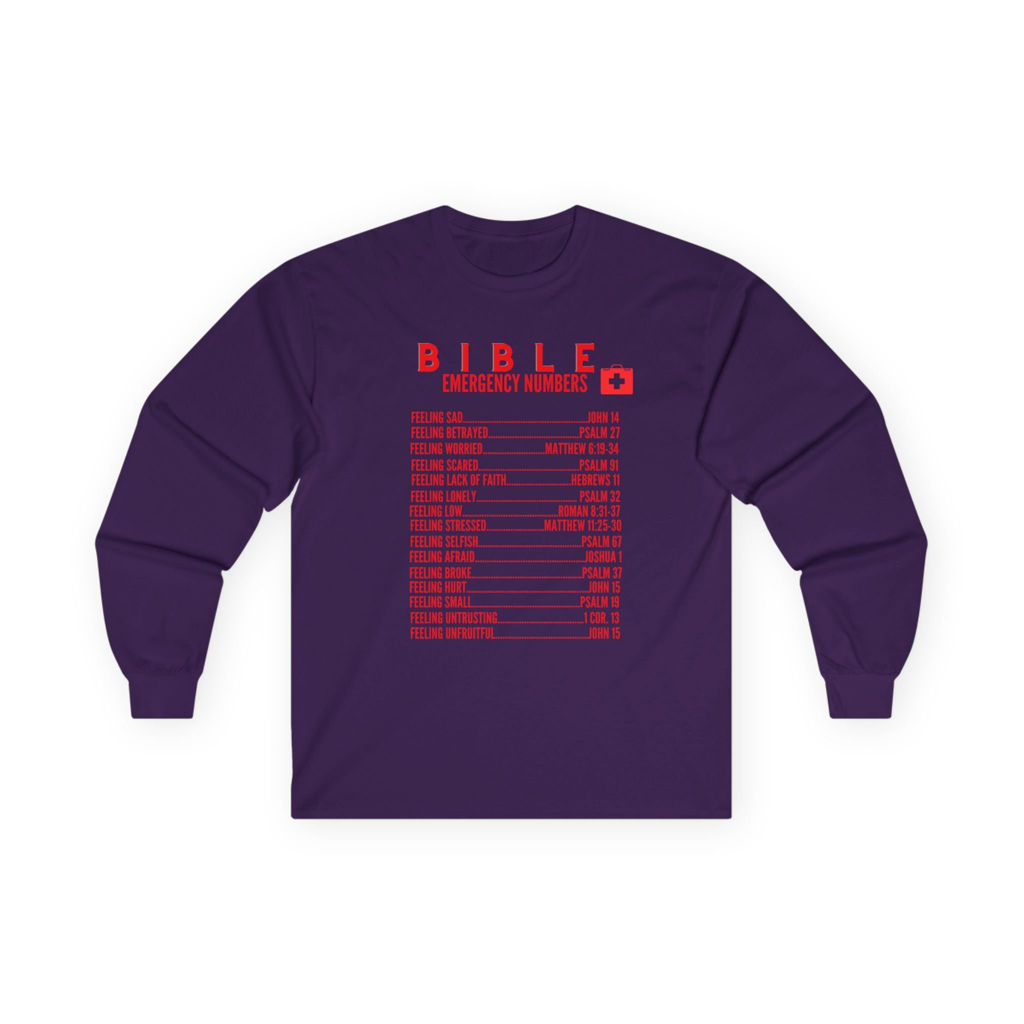 Bible Emergency Numbers Long Sleeve Tee - Red