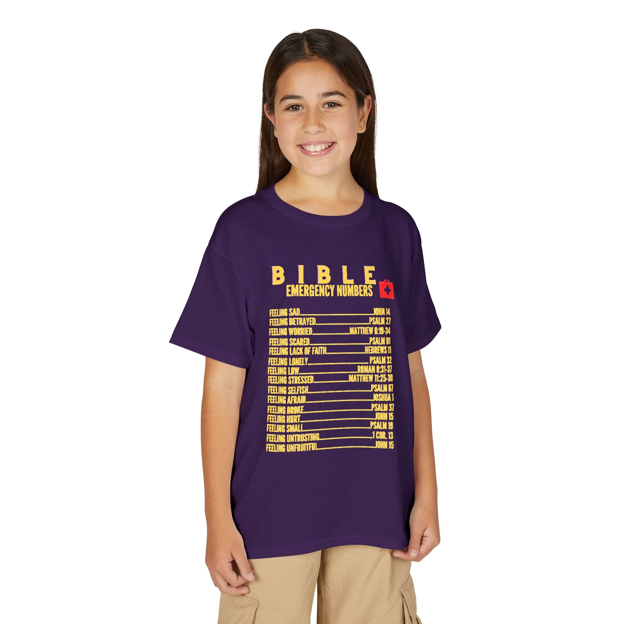 Bible Emergency Numbers Youth T-Shirt — Yellow