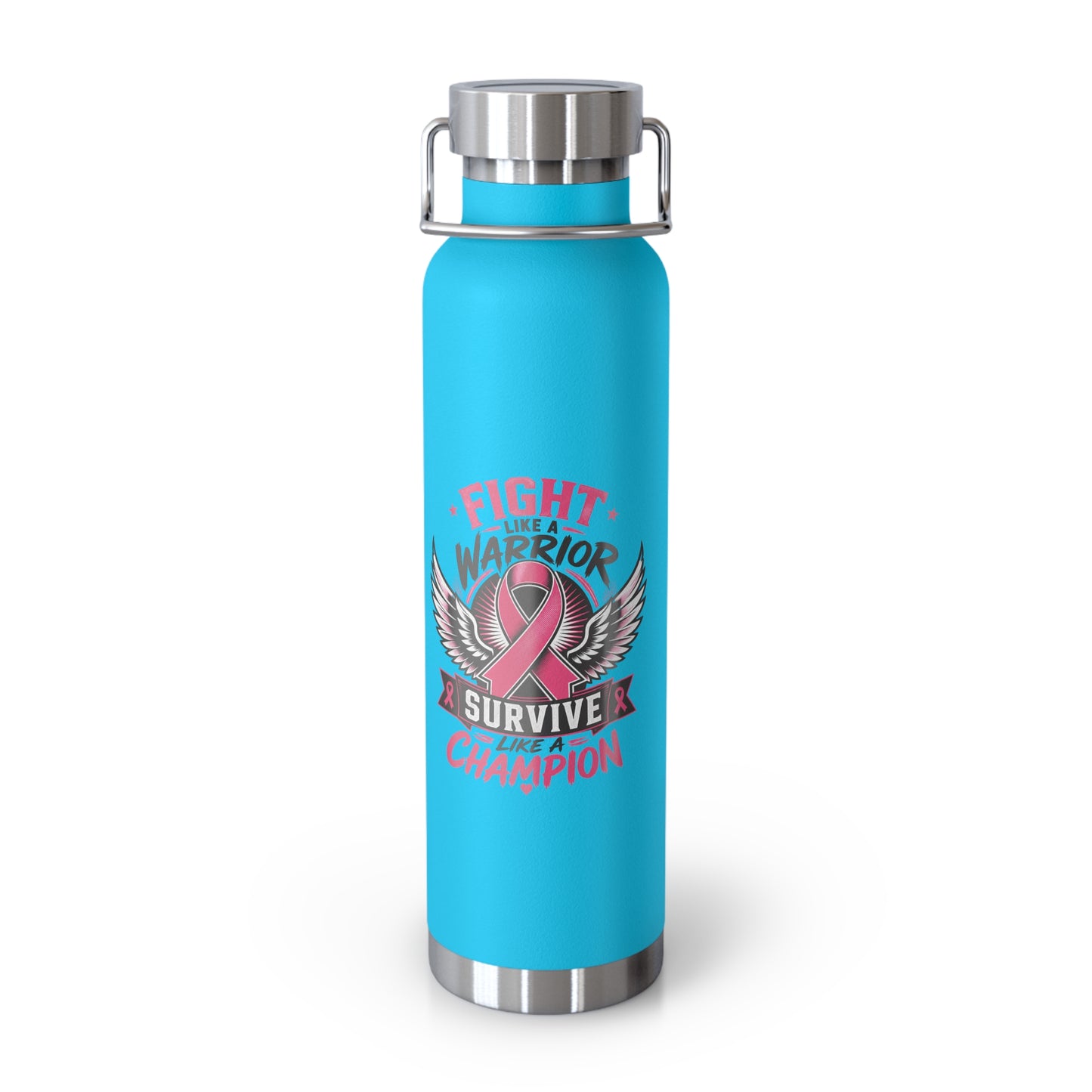 Fight Warrior Survive Champion Pink Ribbon 22oz Insulated Water Bottle