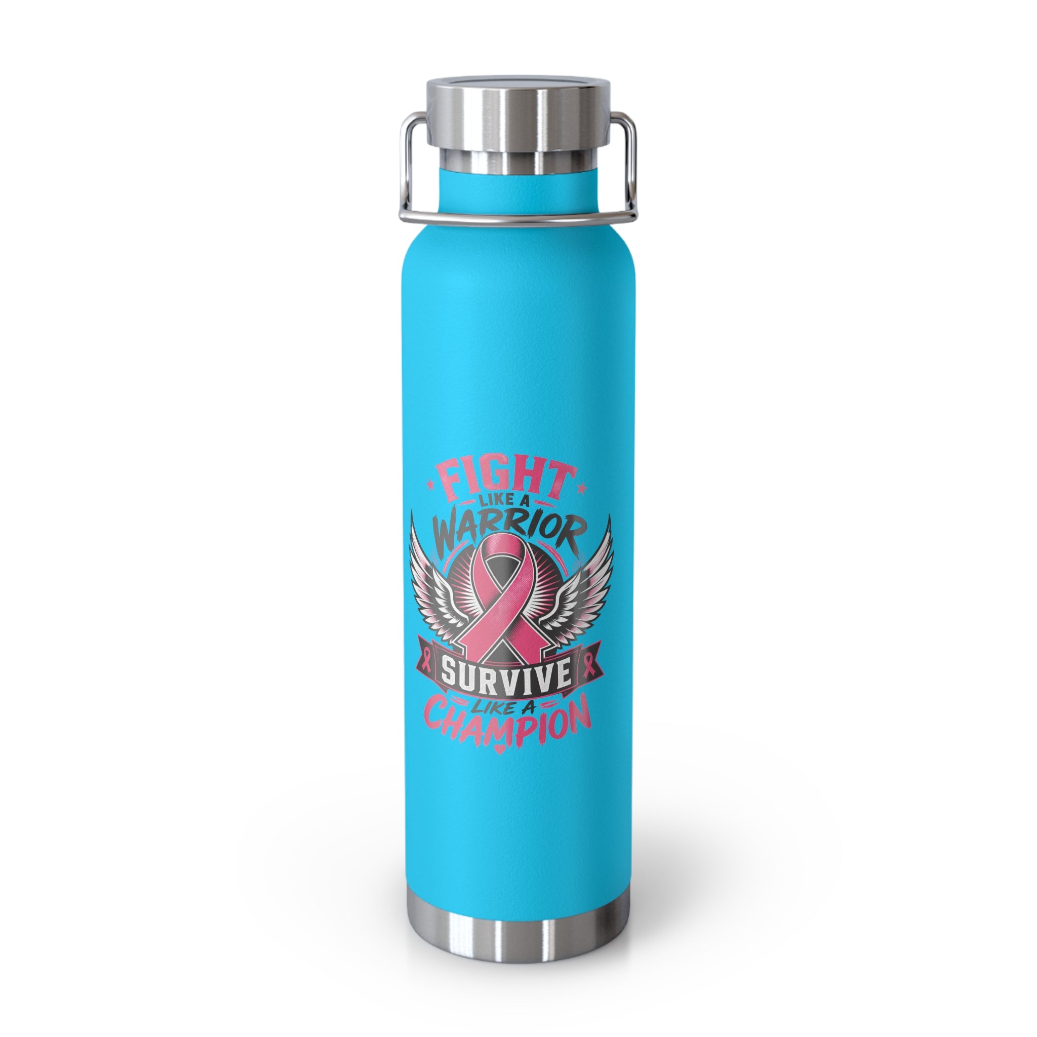 Fight Warrior Survive Champion Pink Ribbon 22oz Insulated Water Bottle