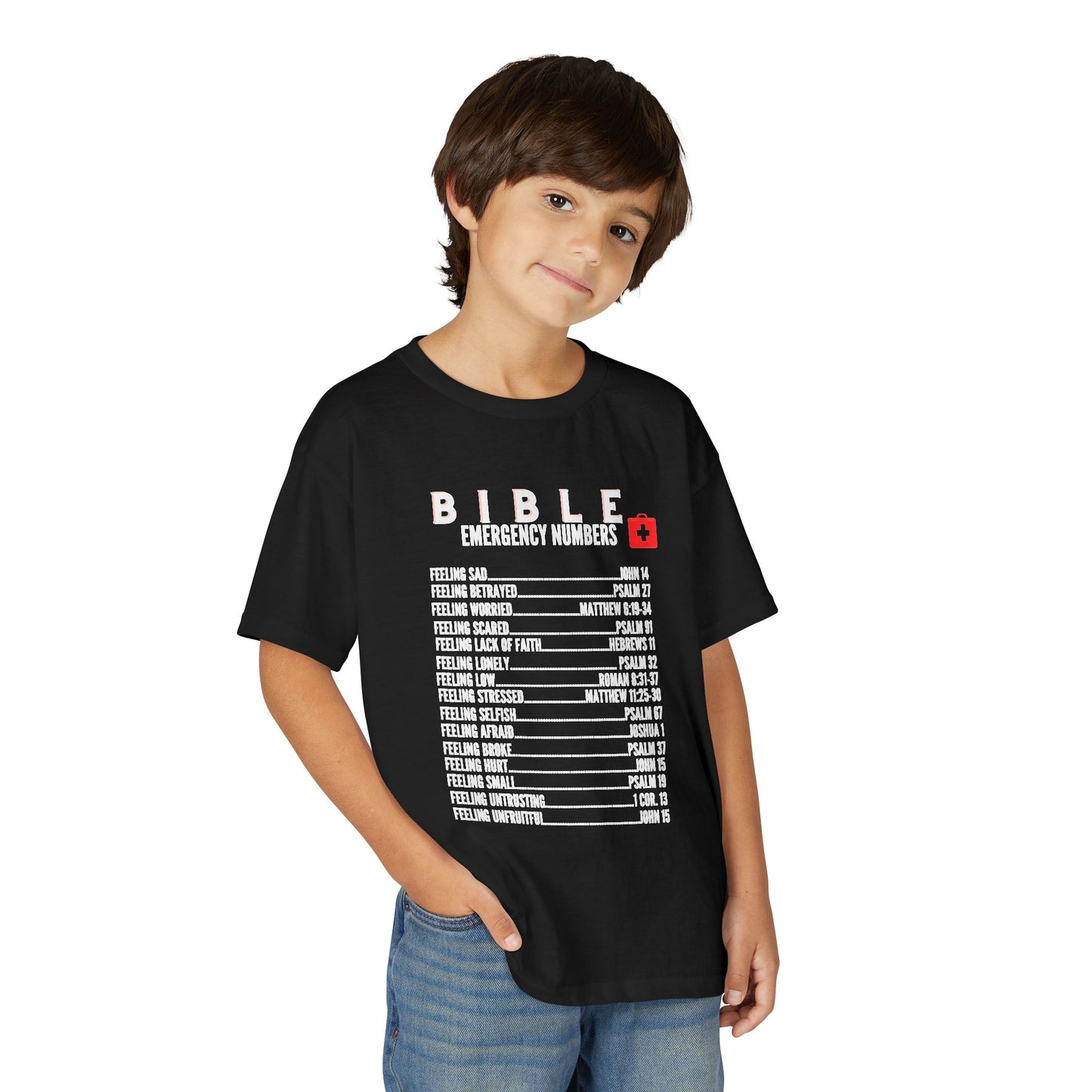 Bible Emergency Numbers Youth T-Shirt — White