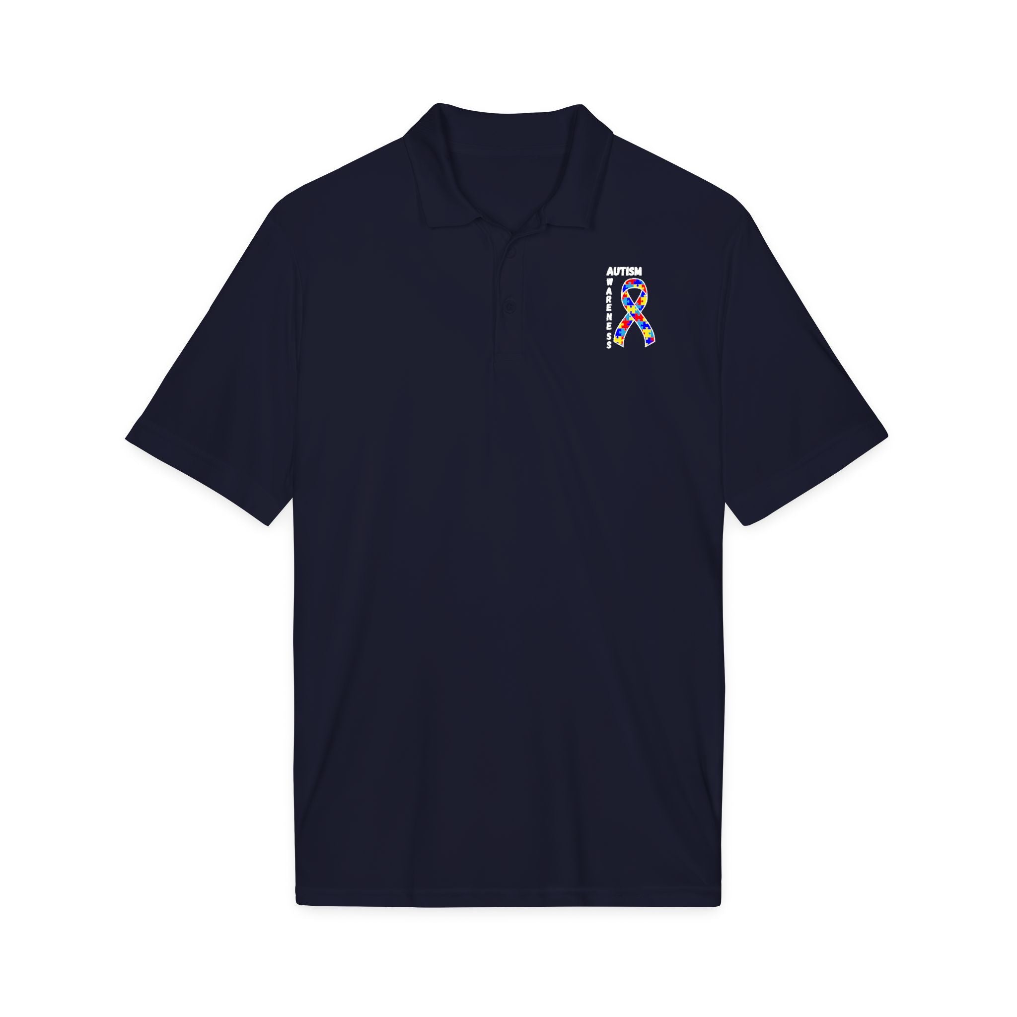 Autism Puzzle Ribbon Polo - White