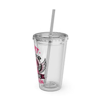 Fight Like a Warrior, Survive Like a Champion Breast Cancer Awareness 16oz Tumbler with Straw