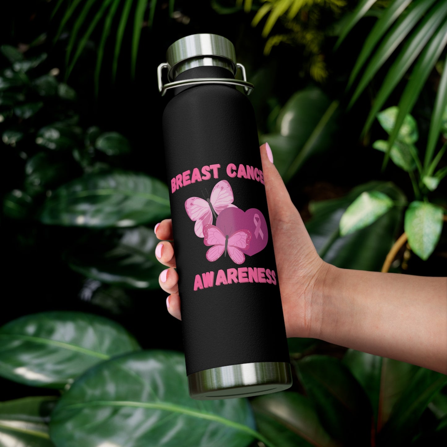 Butterfly Breast Cancer Awareness 22oz Insulated Water Bottle
