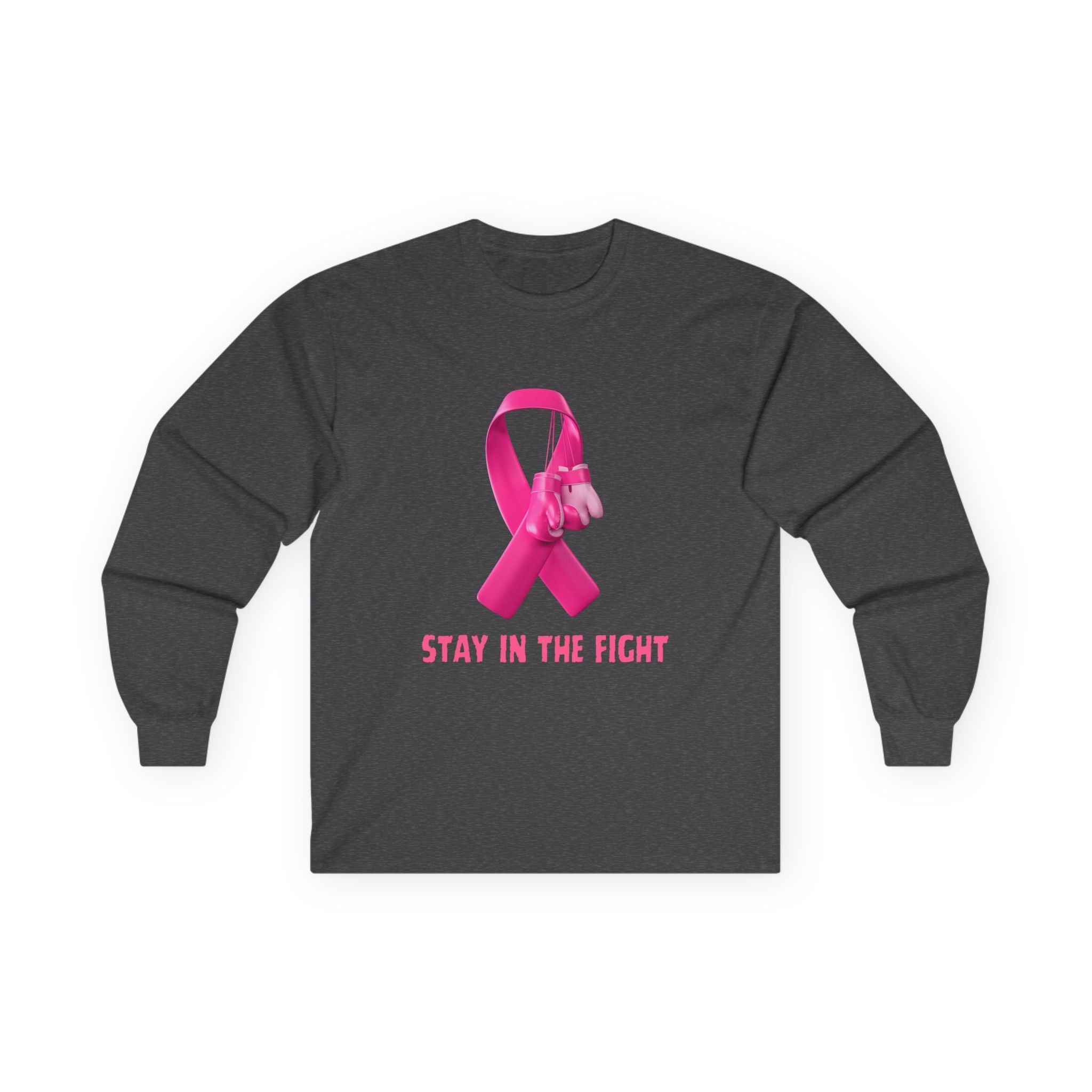 Breast Cancer Awareness Long Sleeve Tee — "Stay in the Fight" Pink Ribbon