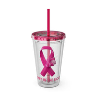Pink Ribbon “Stay in the Fight” 16oz Tumbler with Straw