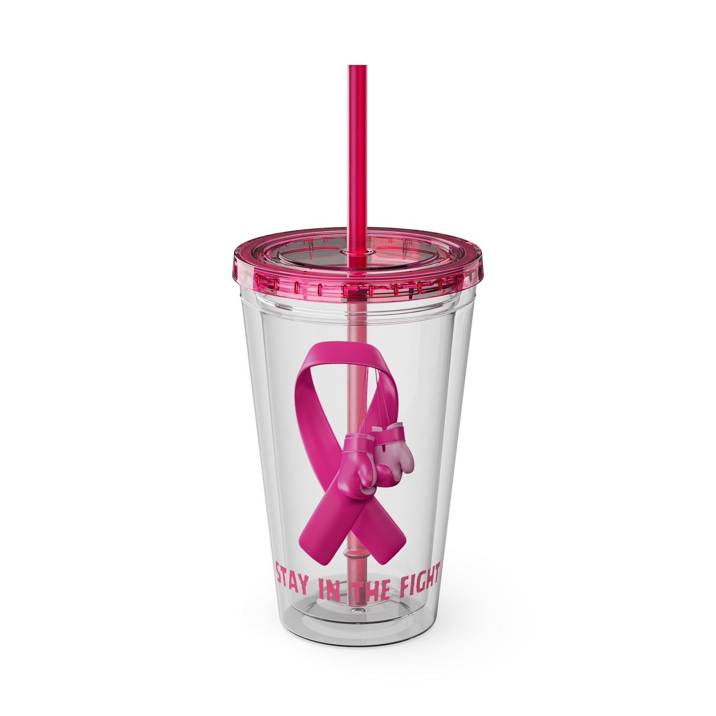 Pink Ribbon “Stay in the Fight” 16oz Tumbler with Straw