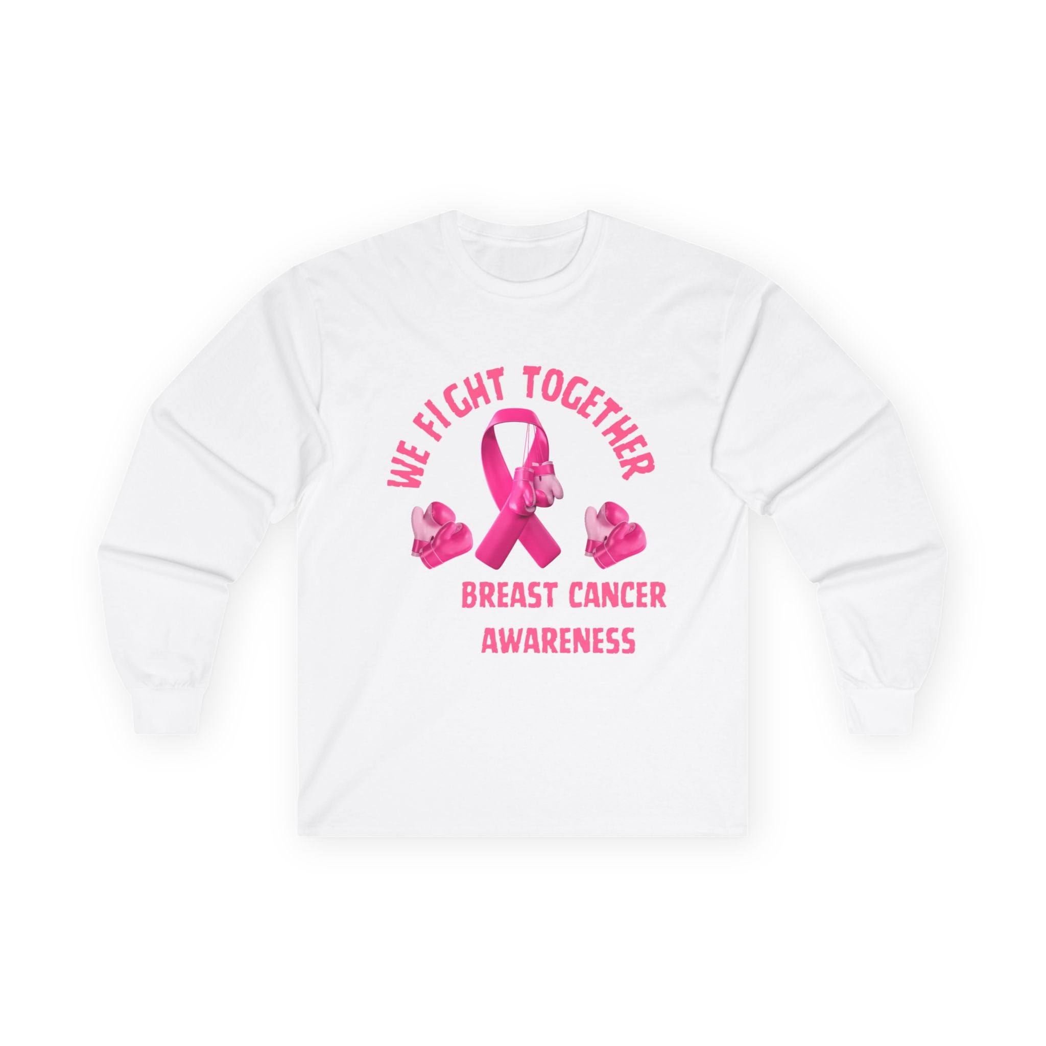 Breast Cancer Awareness Long Sleeve Tee – “We Fight Together” Pink Ribbon