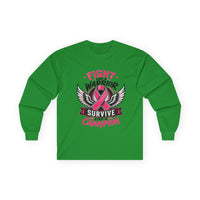 Fight Like a Warrior, Survive Like a Champion Breast Cancer Awareness Long Sleeve Tee