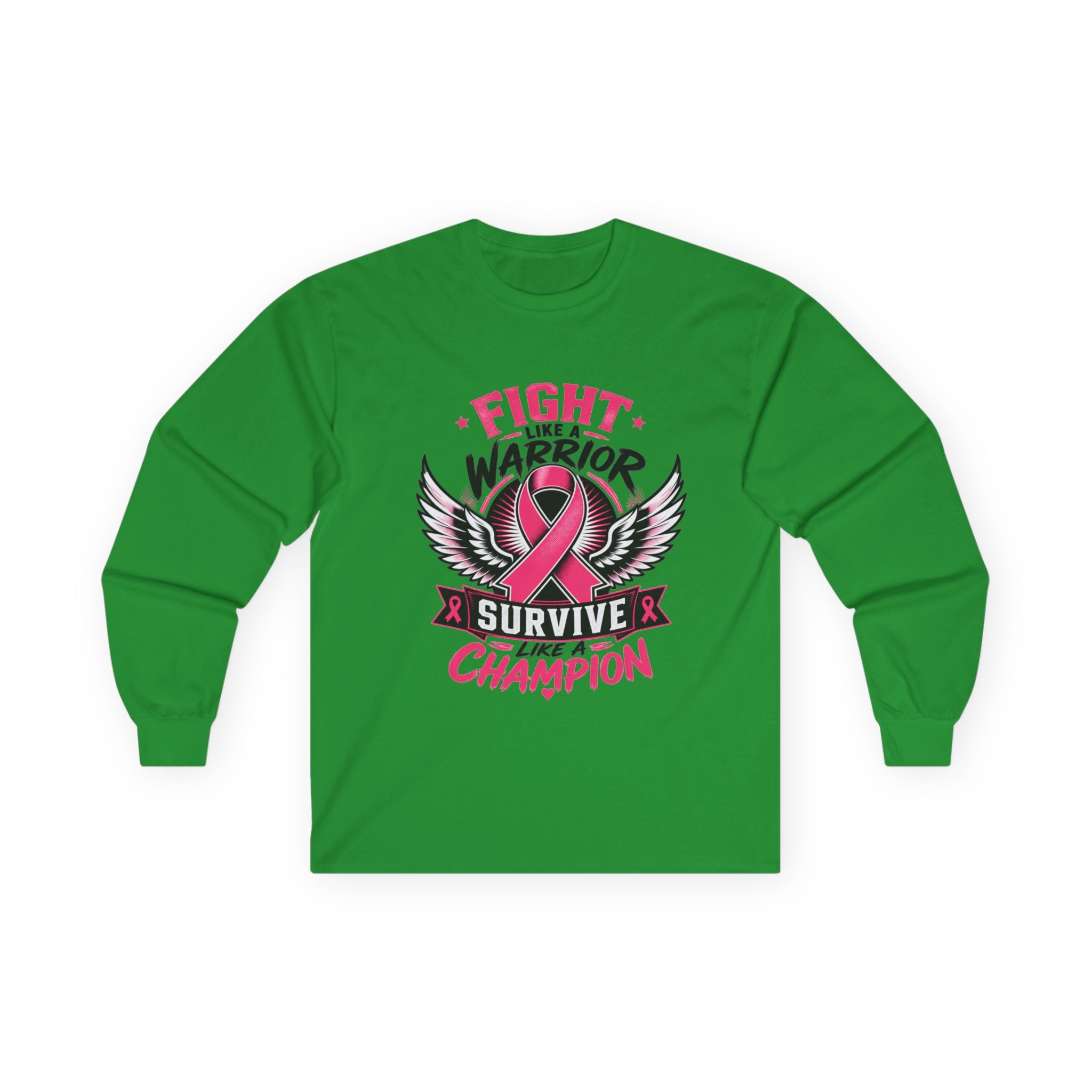 Fight Like a Warrior, Survive Like a Champion Breast Cancer Awareness Long Sleeve Tee