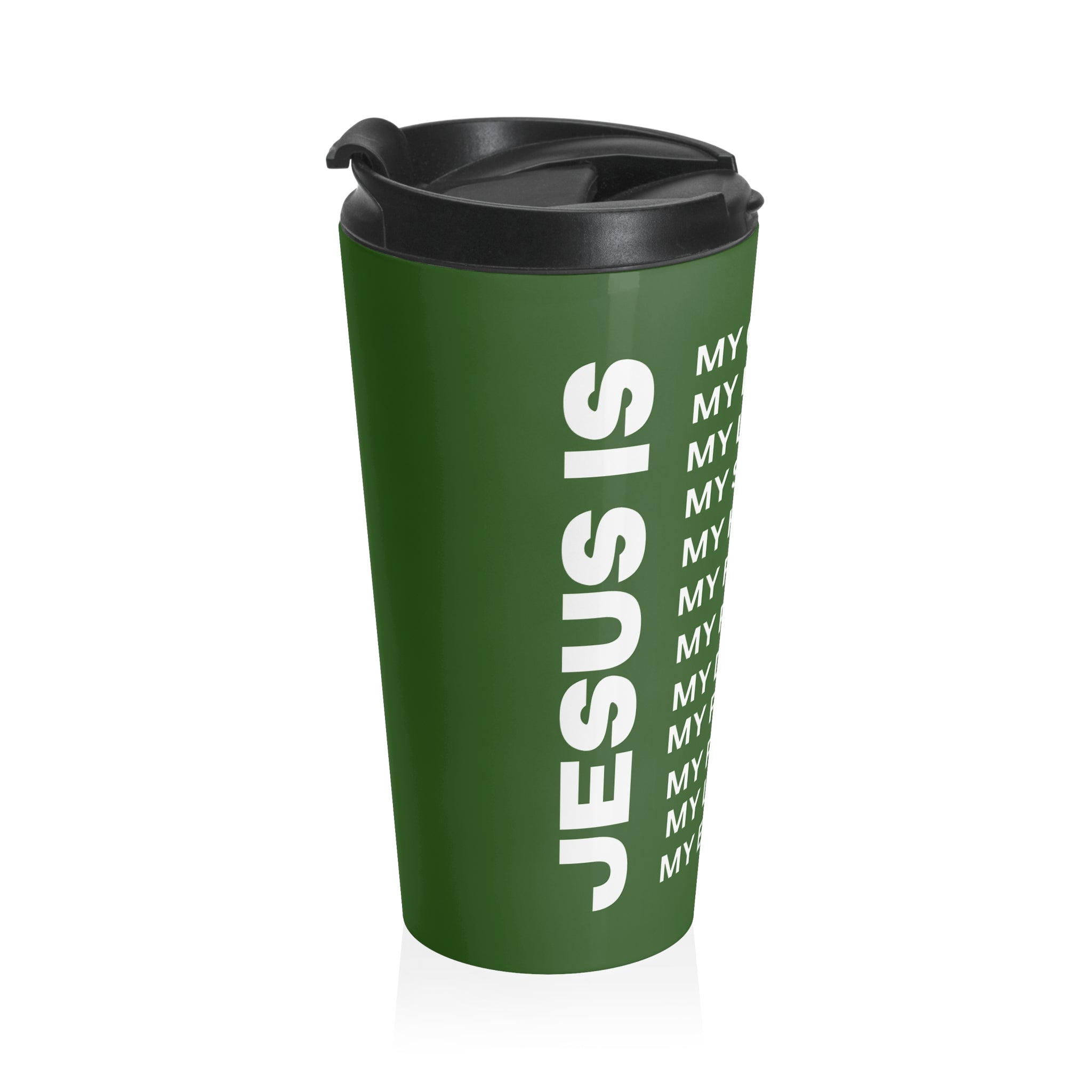 Christian JESUS IS Green Stainless Steel Travel Mug - White