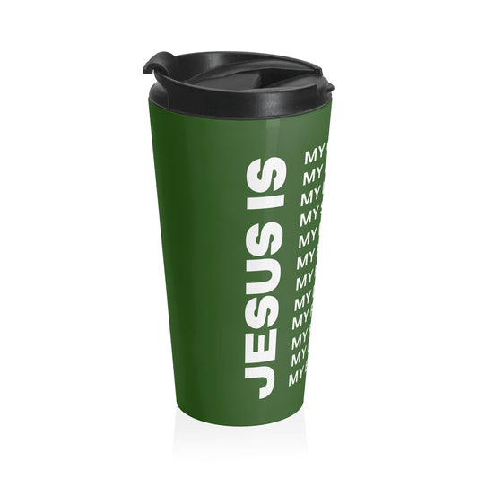 Christian JESUS IS Green Stainless Steel Travel Mug - White