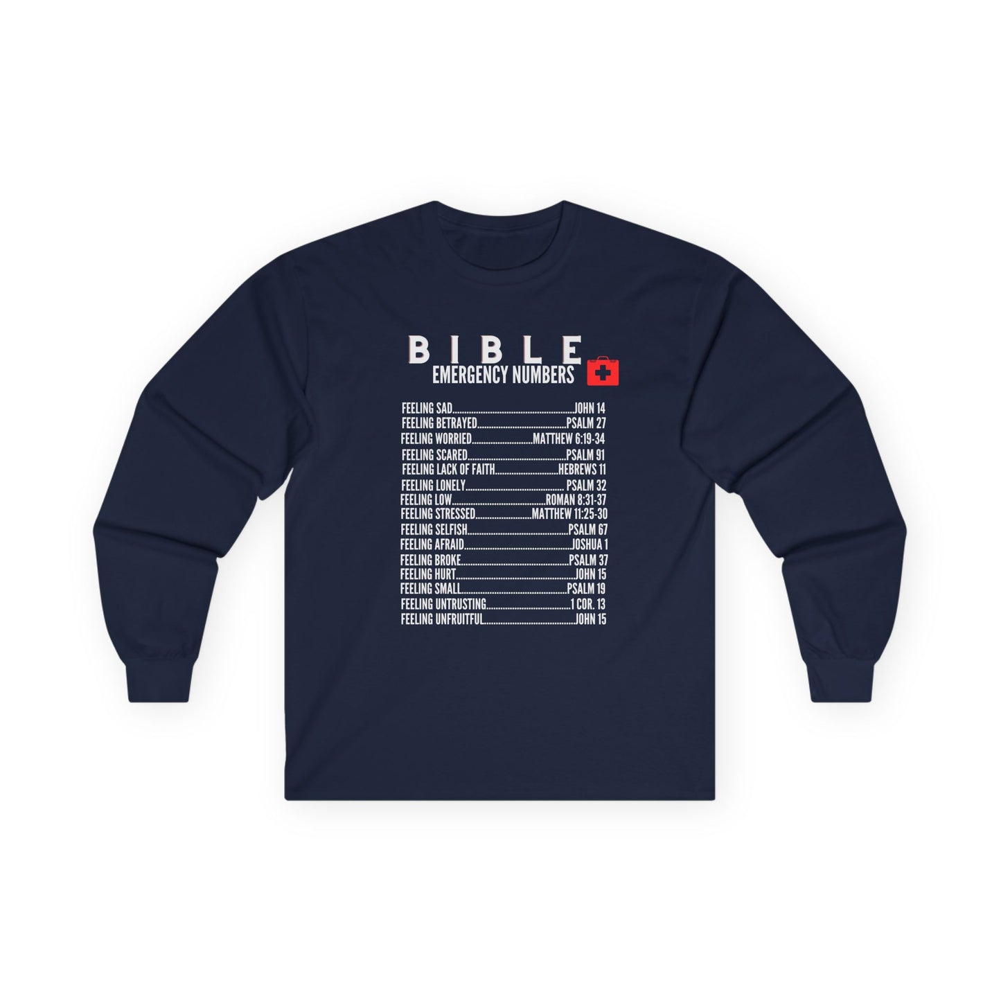 Bible Emergency Numbers Long Sleeve Tee - White