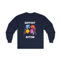 Support Autism Long Sleeve Tee — Puzzle Piece Awareness Shirt - White