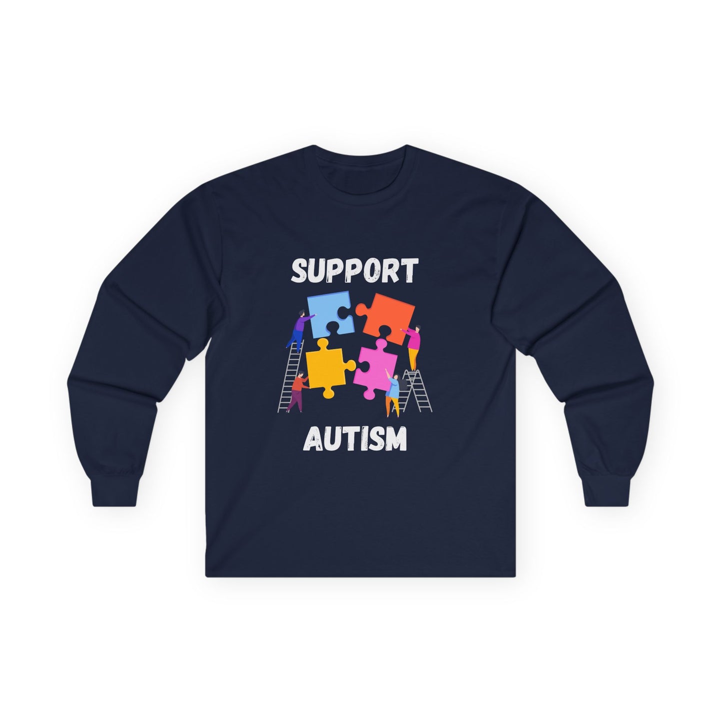 Support Autism Long Sleeve Tee — Puzzle Piece Awareness Shirt - White