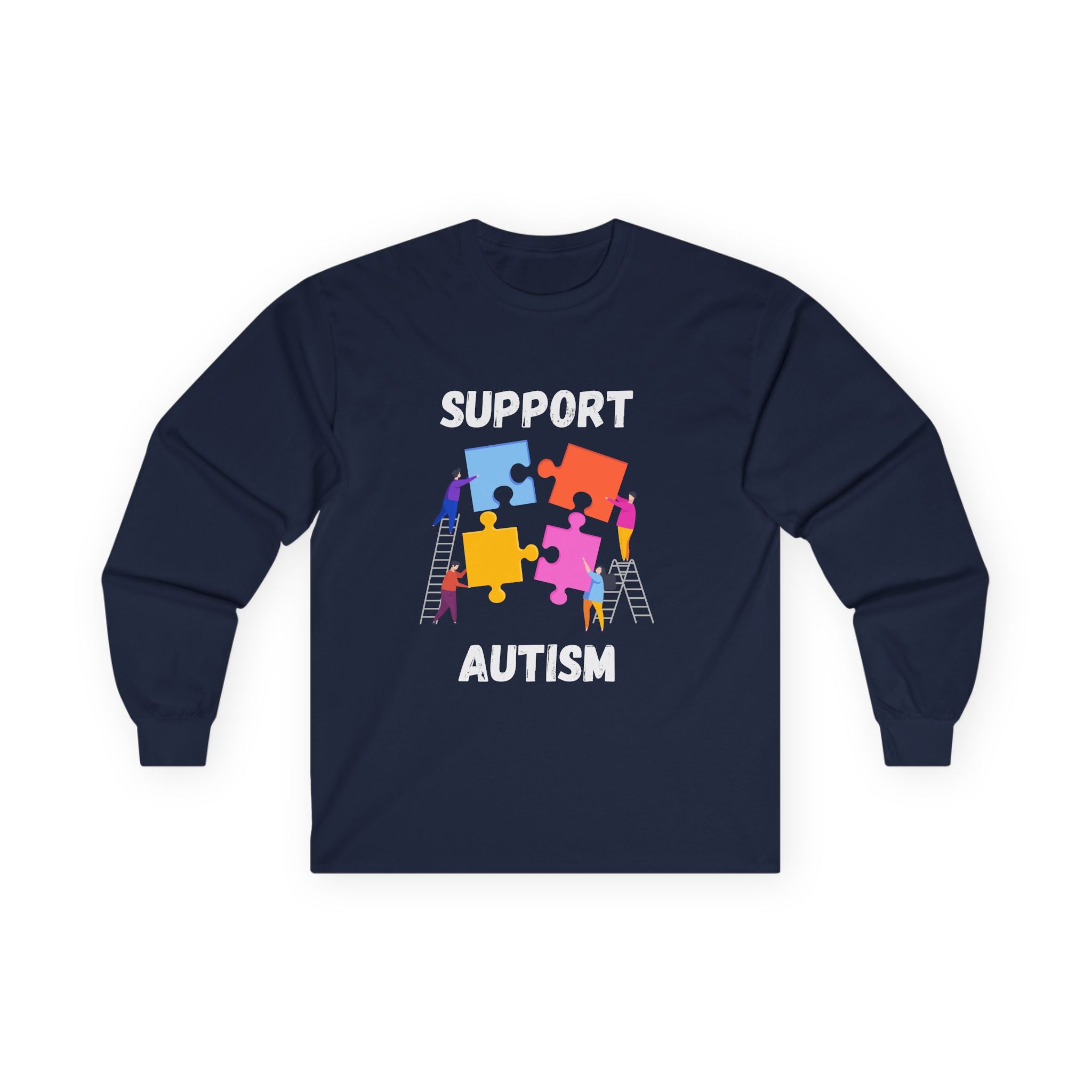 Support Autism Long Sleeve Tee — Puzzle Piece Awareness Shirt - White