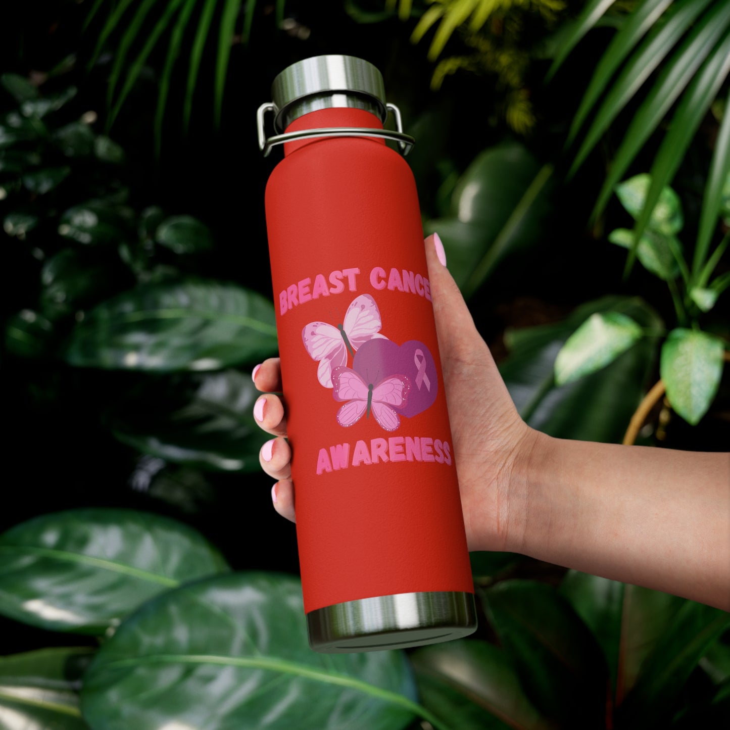 Butterfly Breast Cancer Awareness 22oz Insulated Water Bottle