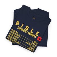 Bible Emergency Numbers Tee - Gold