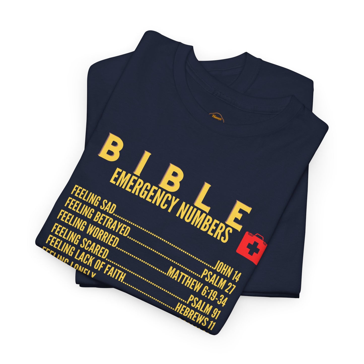 Bible Emergency Numbers Tee - Gold