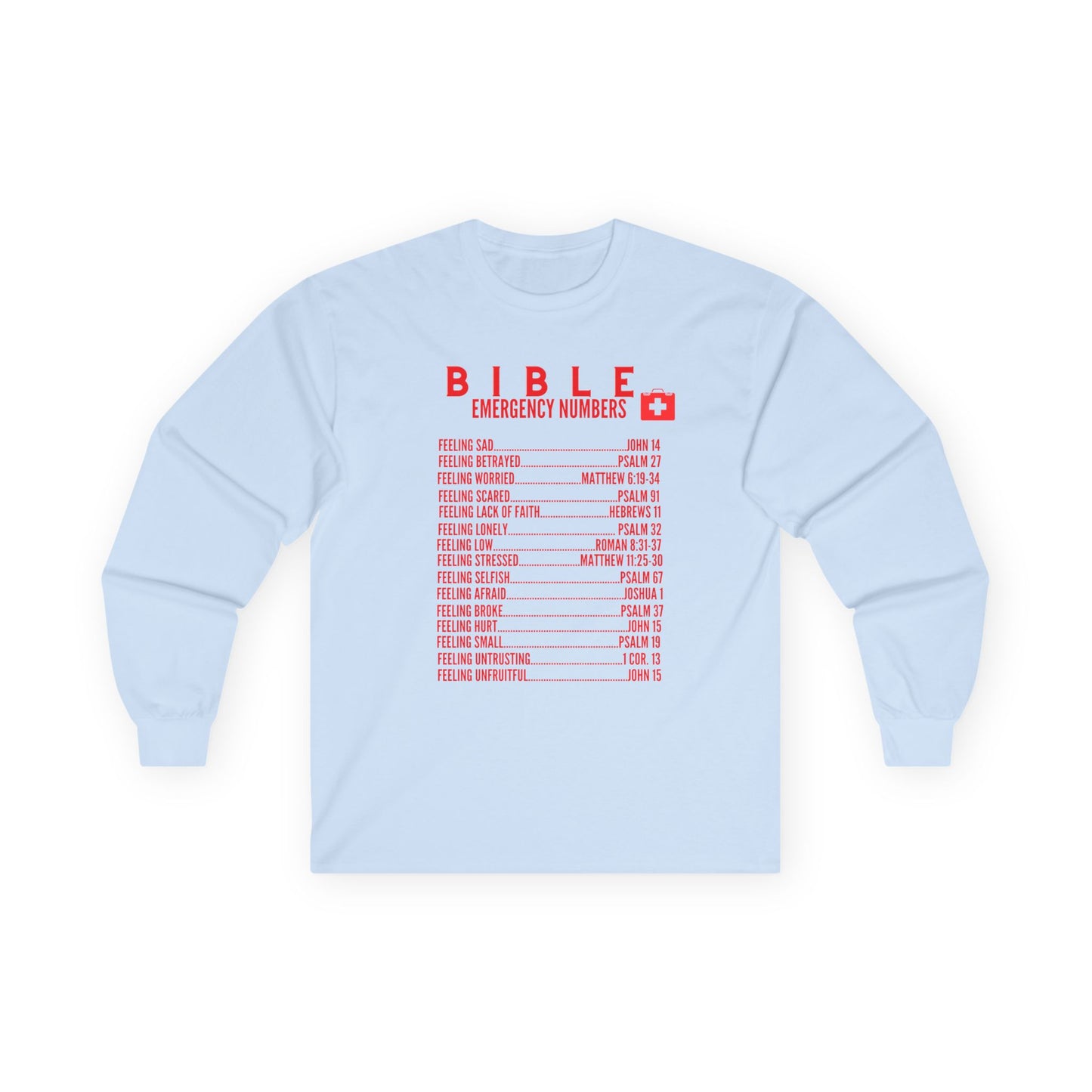 Bible Emergency Numbers Long Sleeve Tee - Red