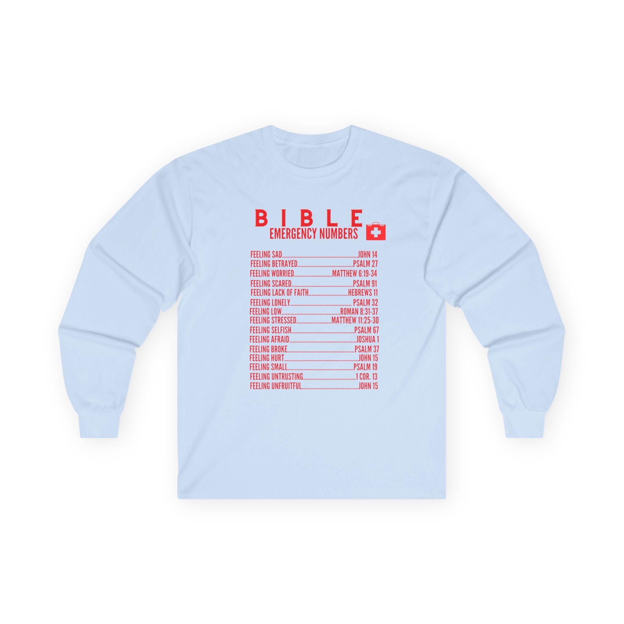 Bible Emergency Numbers Long Sleeve Tee - Red