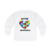 Autism Awareness Long Sleeve Tee - Heart Shaped Puzzle - Blk