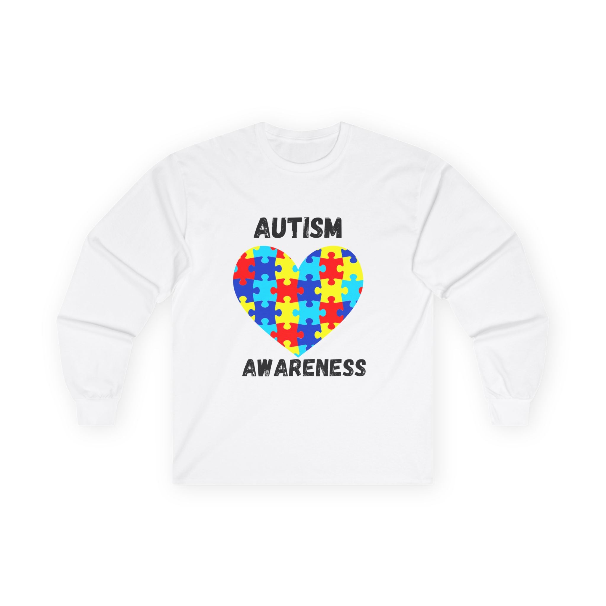 Autism Awareness Long Sleeve Tee - Heart Shaped Puzzle - Blk