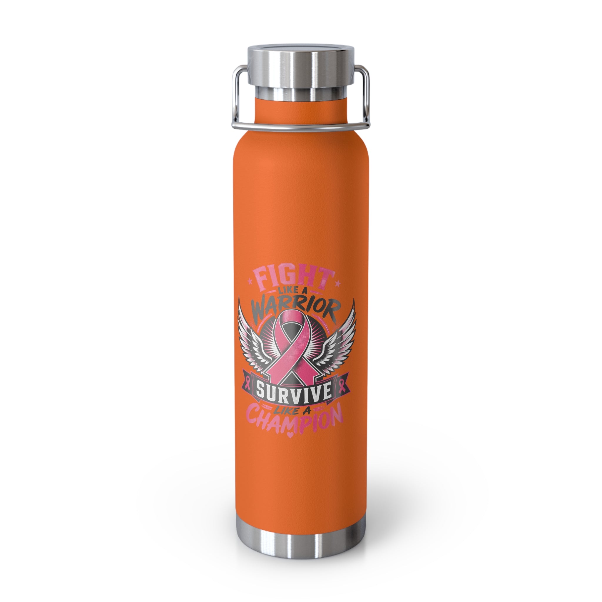 Fight Warrior Survive Champion Pink Ribbon 22oz Insulated Water Bottle