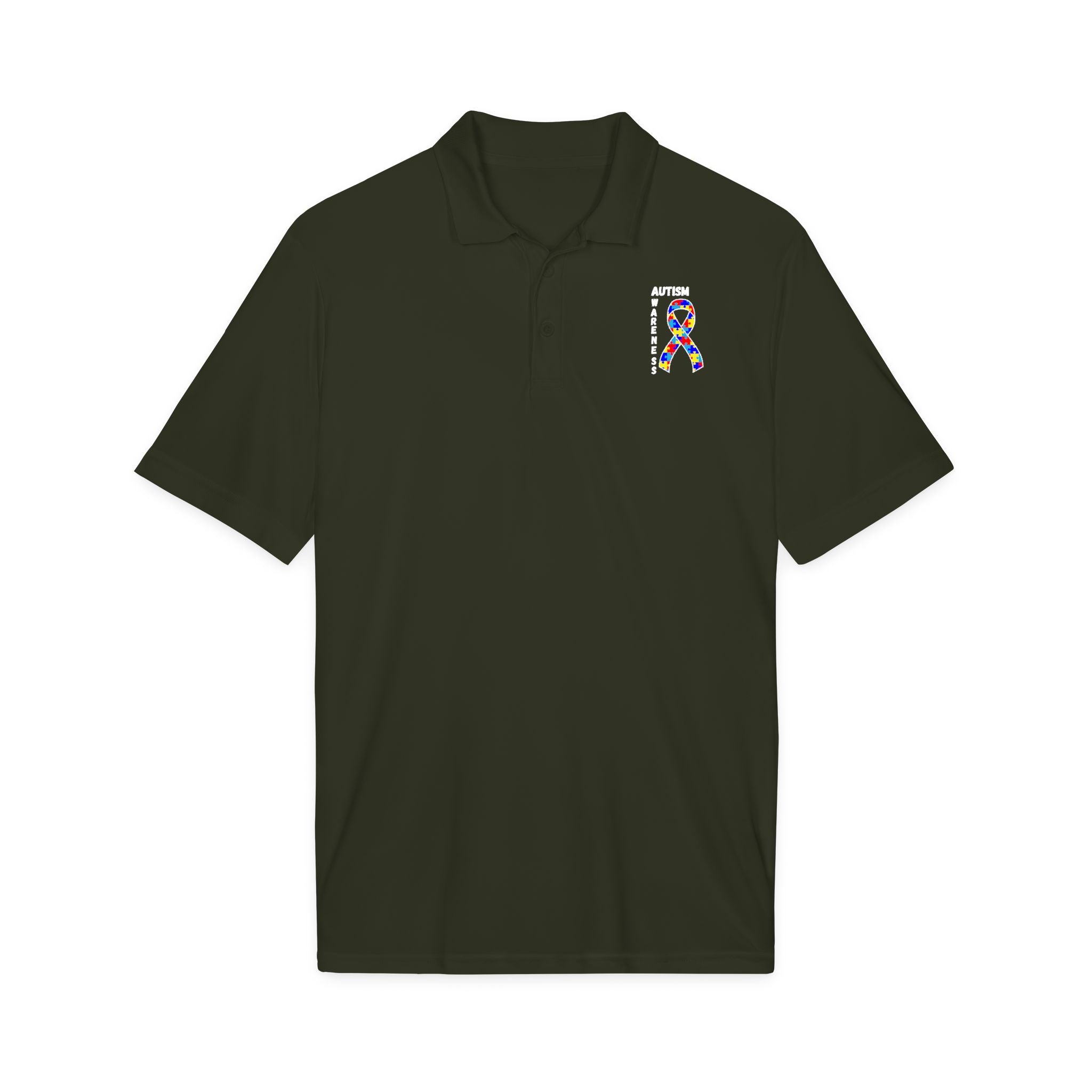 Autism Puzzle Ribbon Polo - White