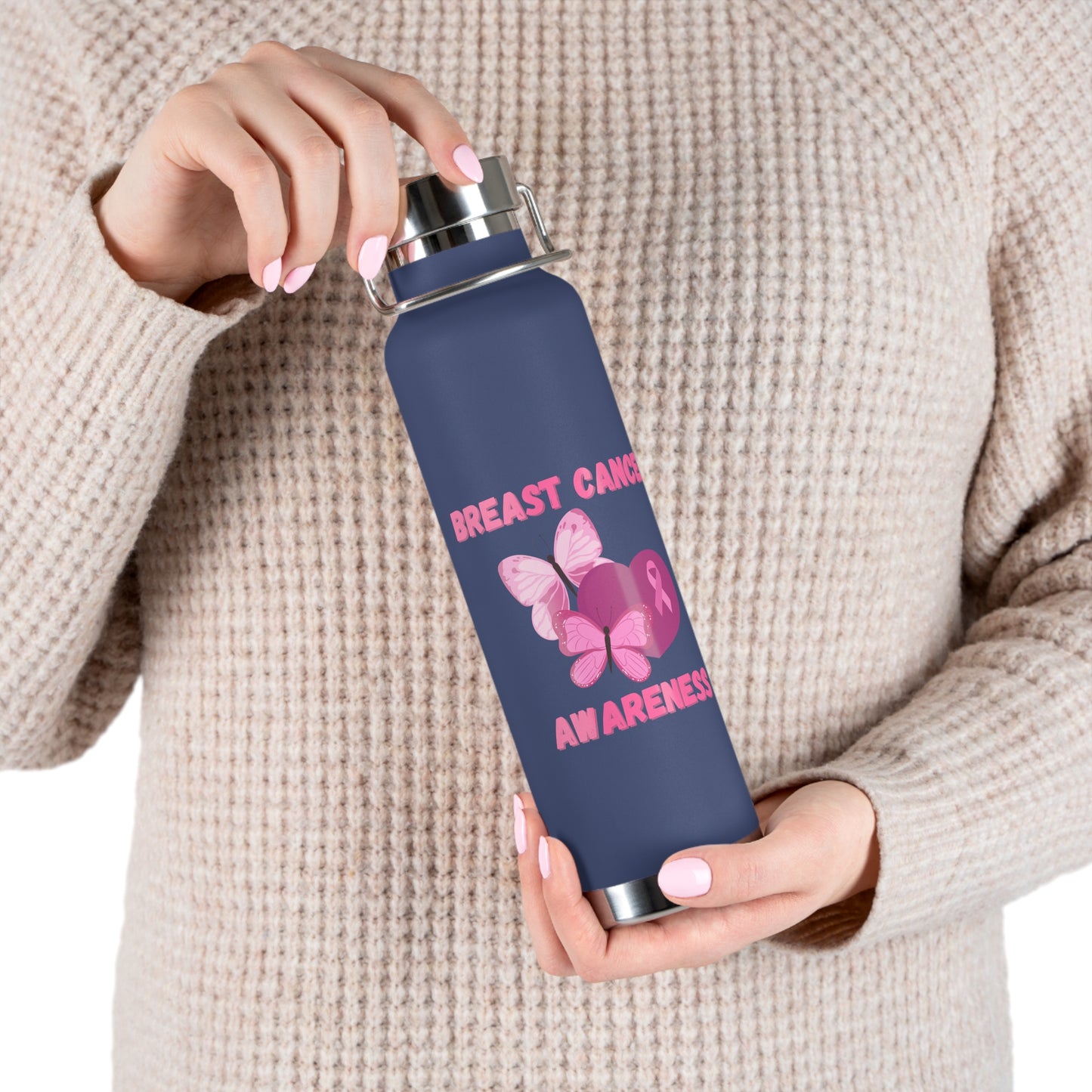 Butterfly Breast Cancer Awareness 22oz Insulated Water Bottle