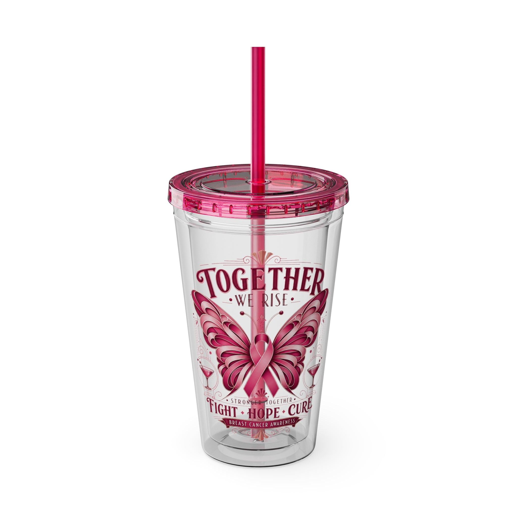 Together We Rise Butterfly Breast Cancer 16oz Tumbler with Straw