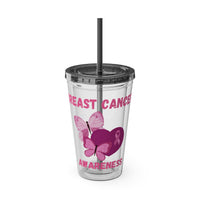 Breast Cancer Awareness 16oz Tumbler with Straw - Butterfly, Heart