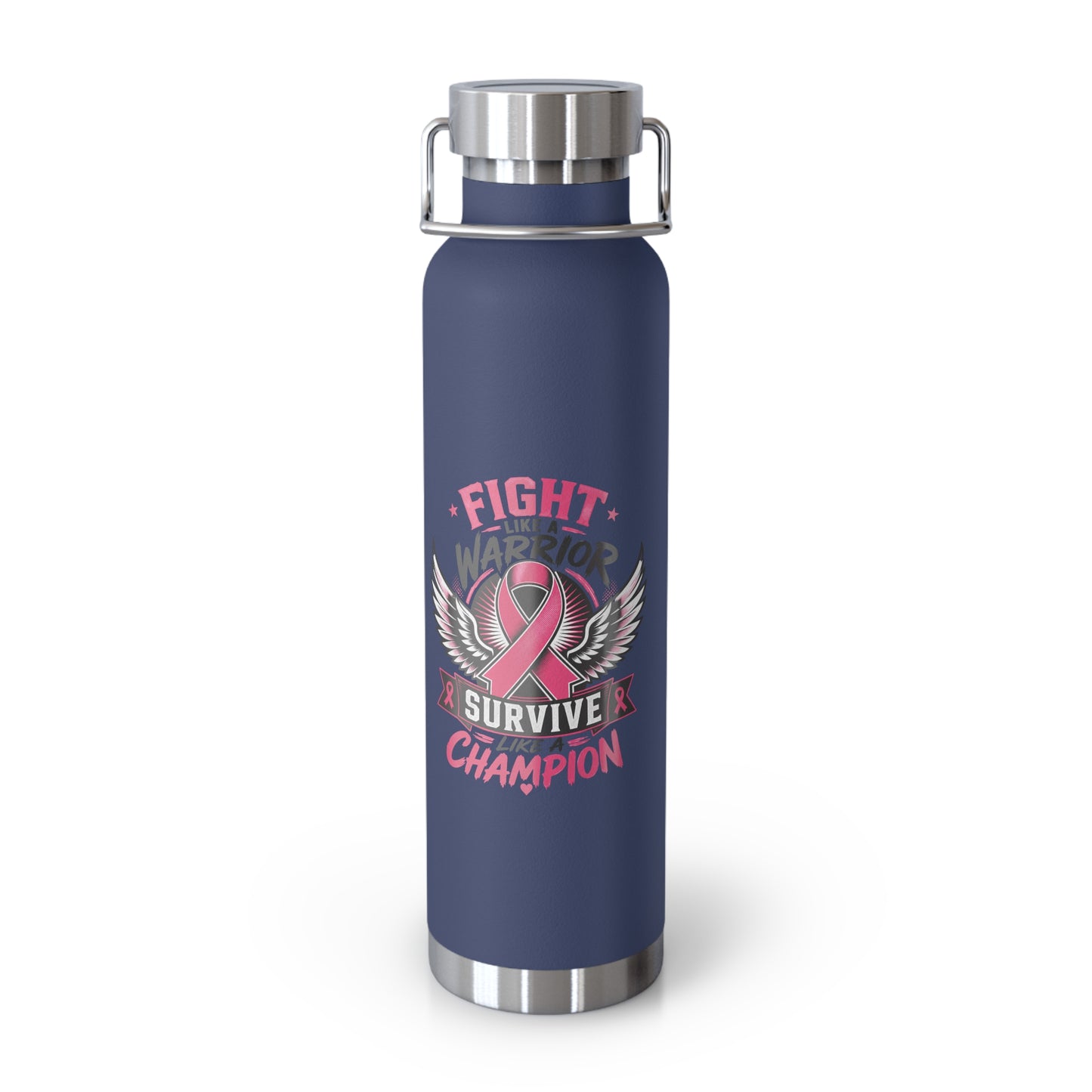 Fight Warrior Survive Champion Pink Ribbon 22oz Insulated Water Bottle