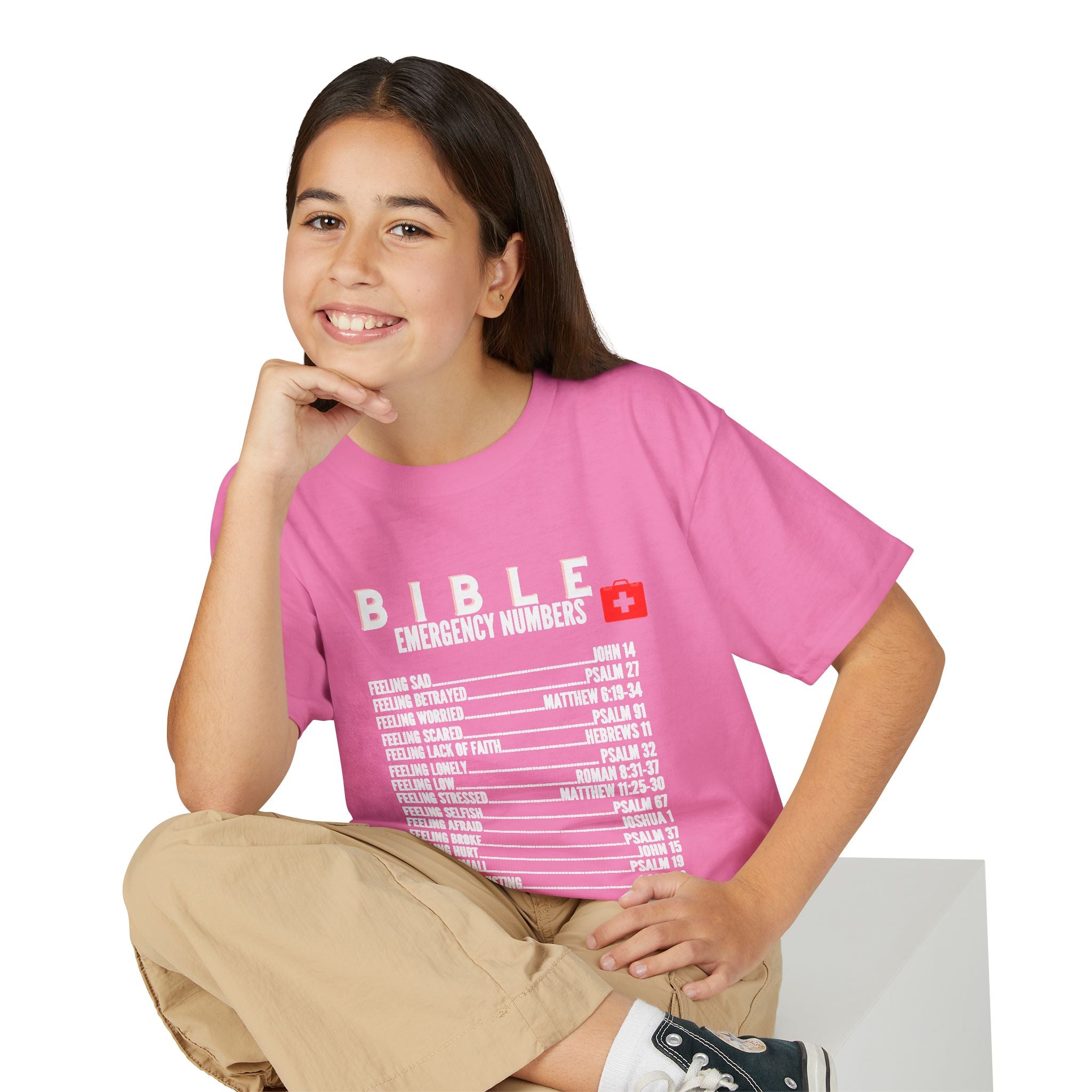 Bible Emergency Numbers Youth T-Shirt — White