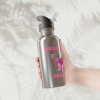 Breast Cancer Butterfly Awareness Stainless Steel 20oz Water Bottle With Straw