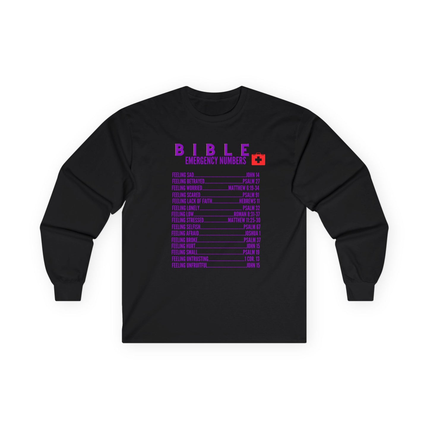 Bible Emergency Numbers Long Sleeve Tee - Purple