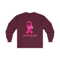 Breast Cancer Awareness Long Sleeve Tee — "Stay in the Fight" Pink Ribbon