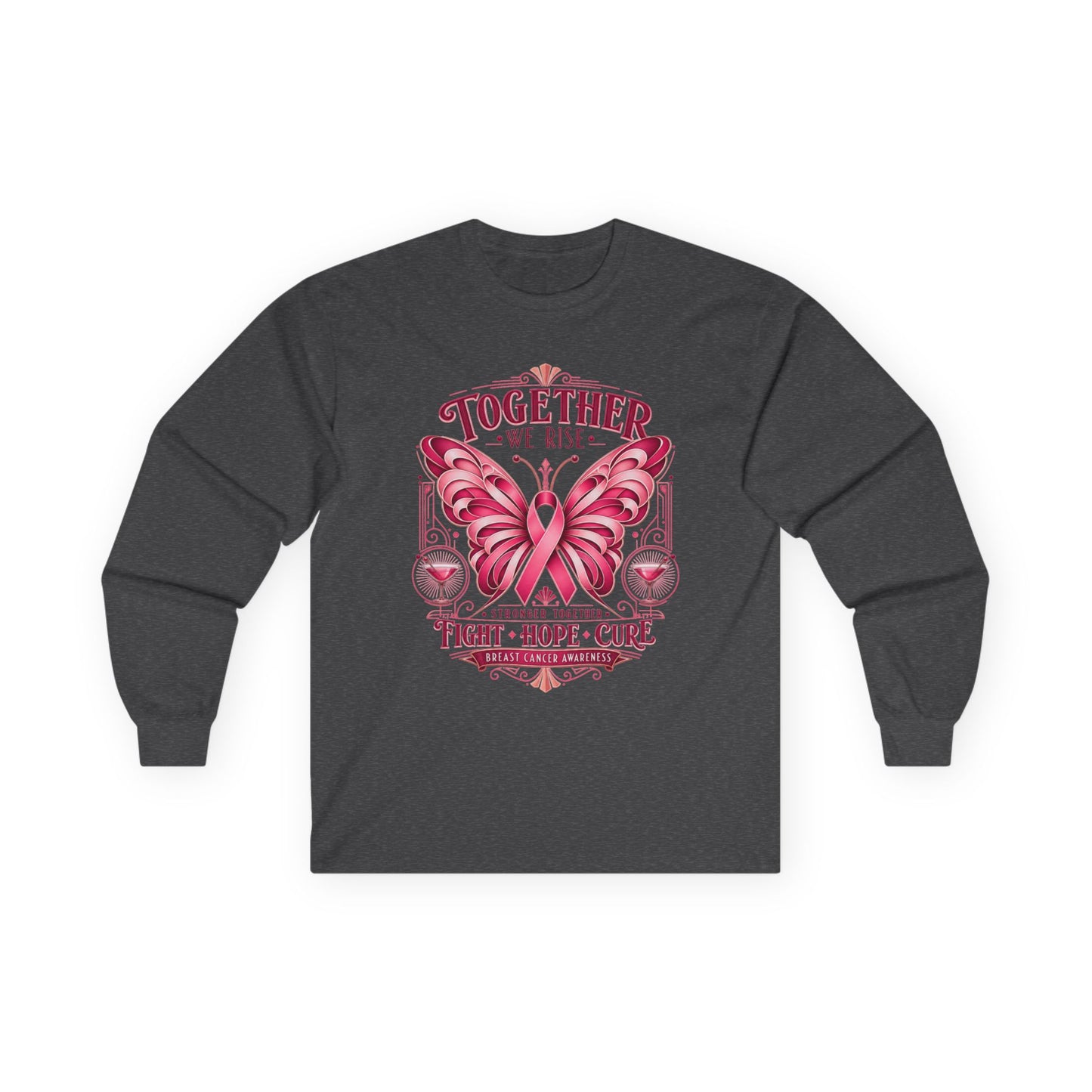 Together We Rise Pink Ribbon Breast Cancer Awareness Long Sleeve Tee