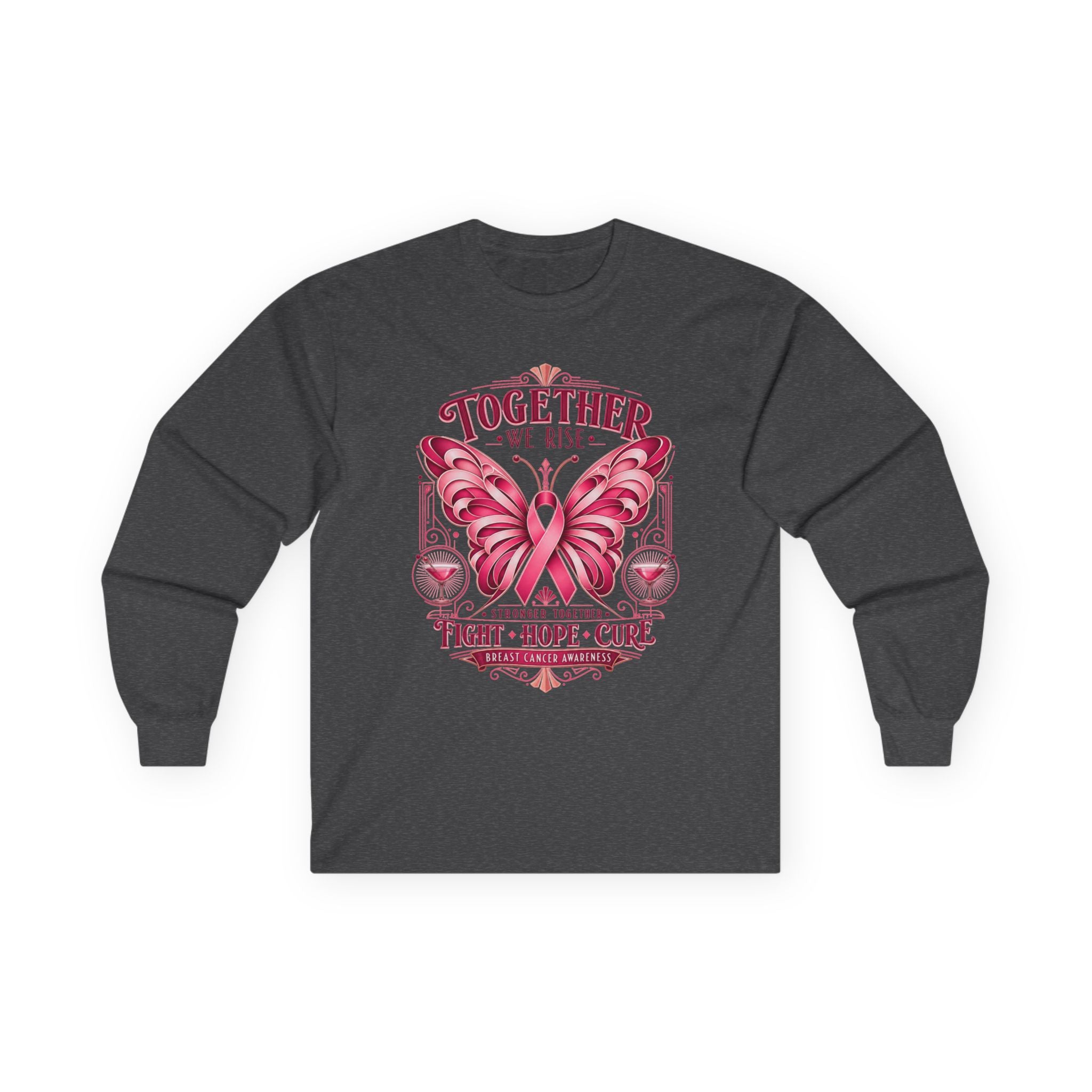 Together We Rise Pink Ribbon Breast Cancer Awareness Long Sleeve Tee