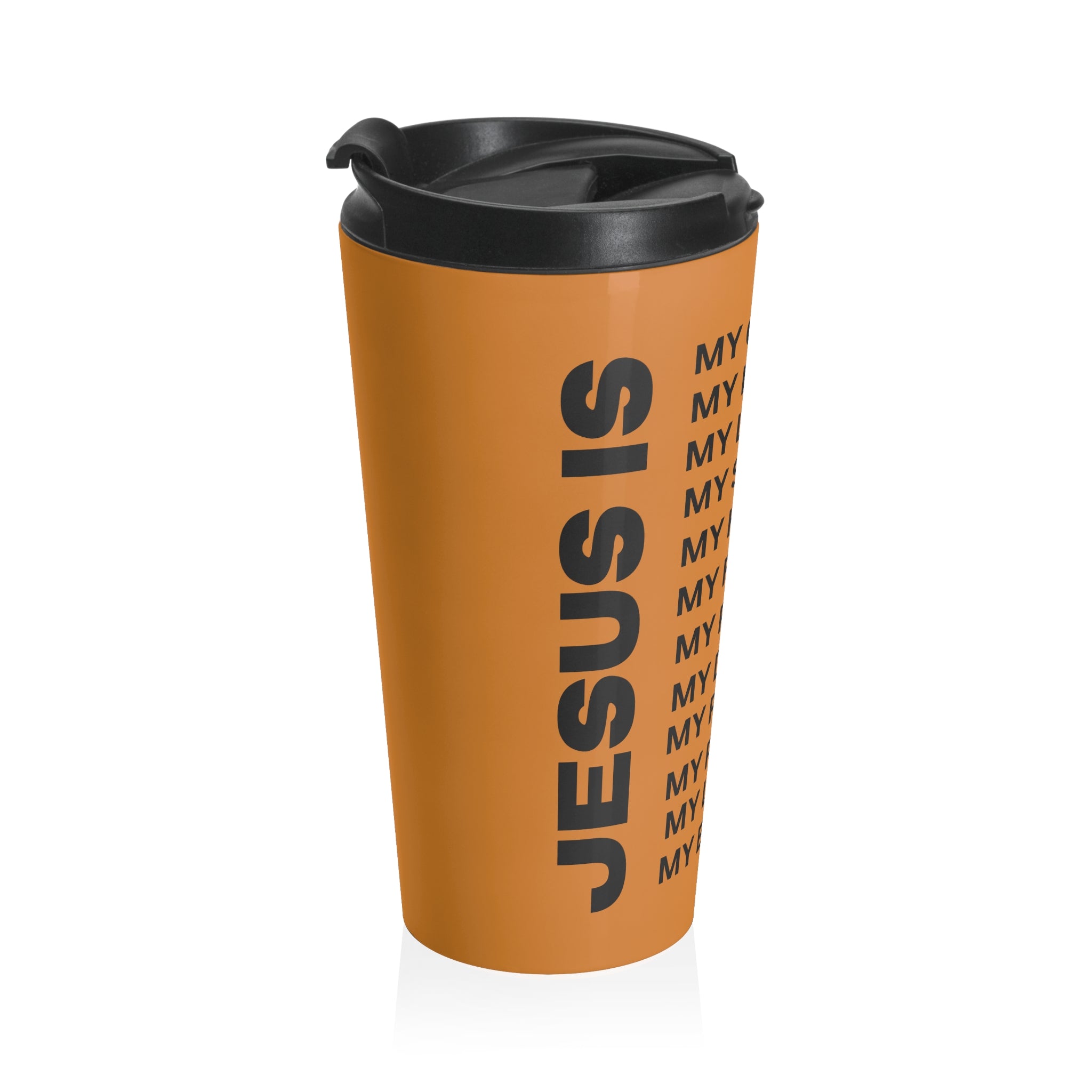Christian JESUS IS Orange Stainless Steel Travel Mug - Blk