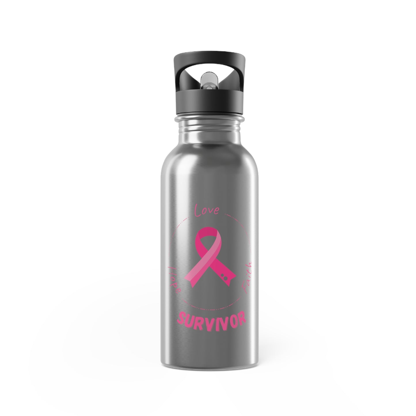 Breast Cancer Survivor 20oz Stainless Steel Water Bottle with Straw