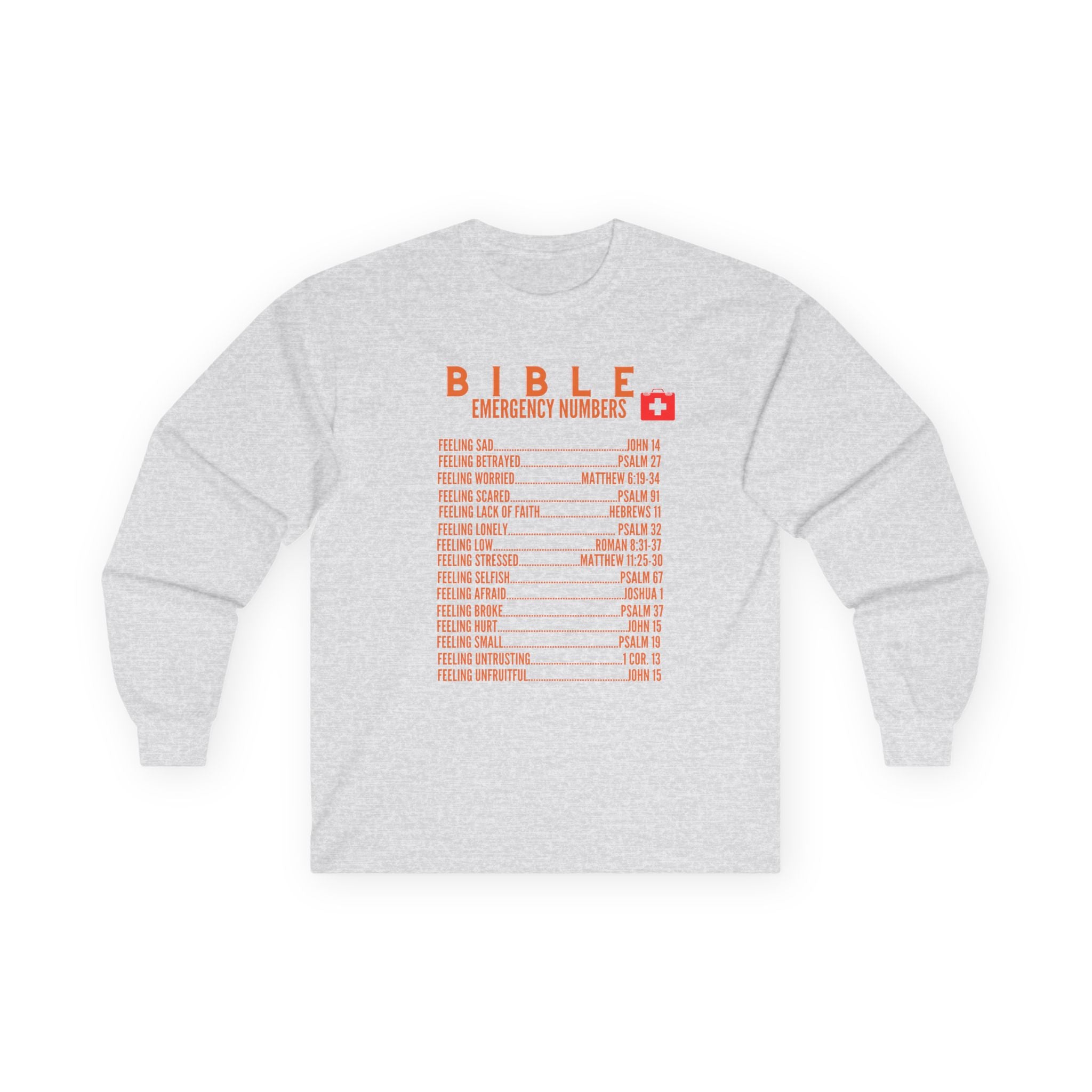 Bible Emergency Numbers Long Sleeve Tee - Orange
