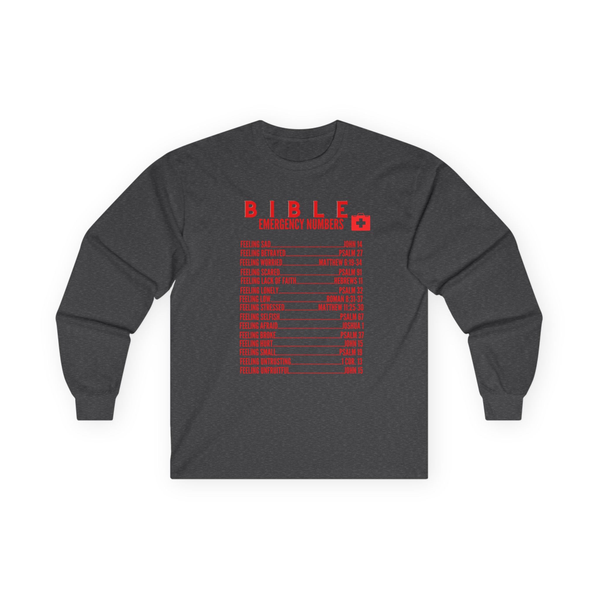 Bible Emergency Numbers Long Sleeve Tee - Red