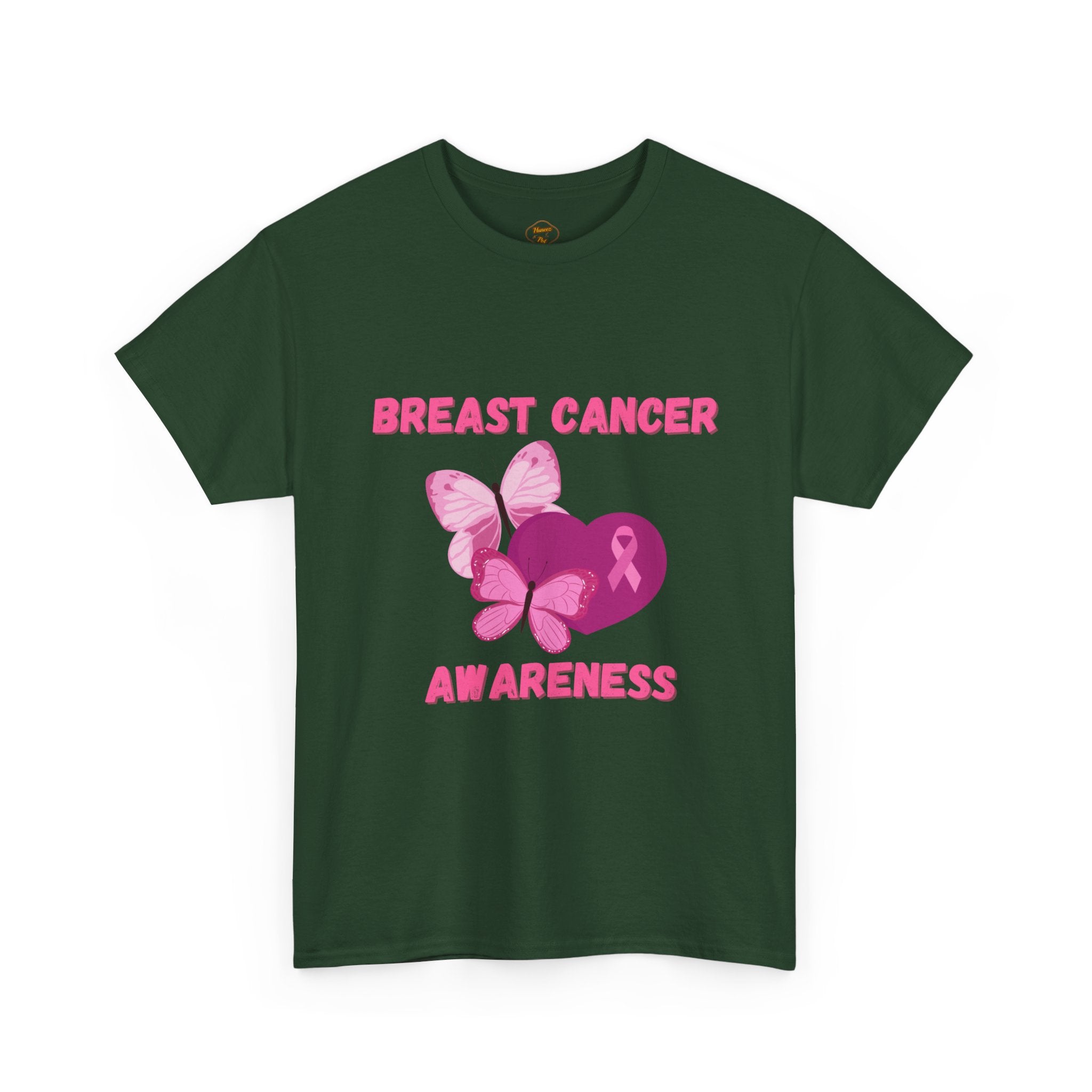 Breast Cancer Awareness Tee with Pink Butterfly & Ribbon