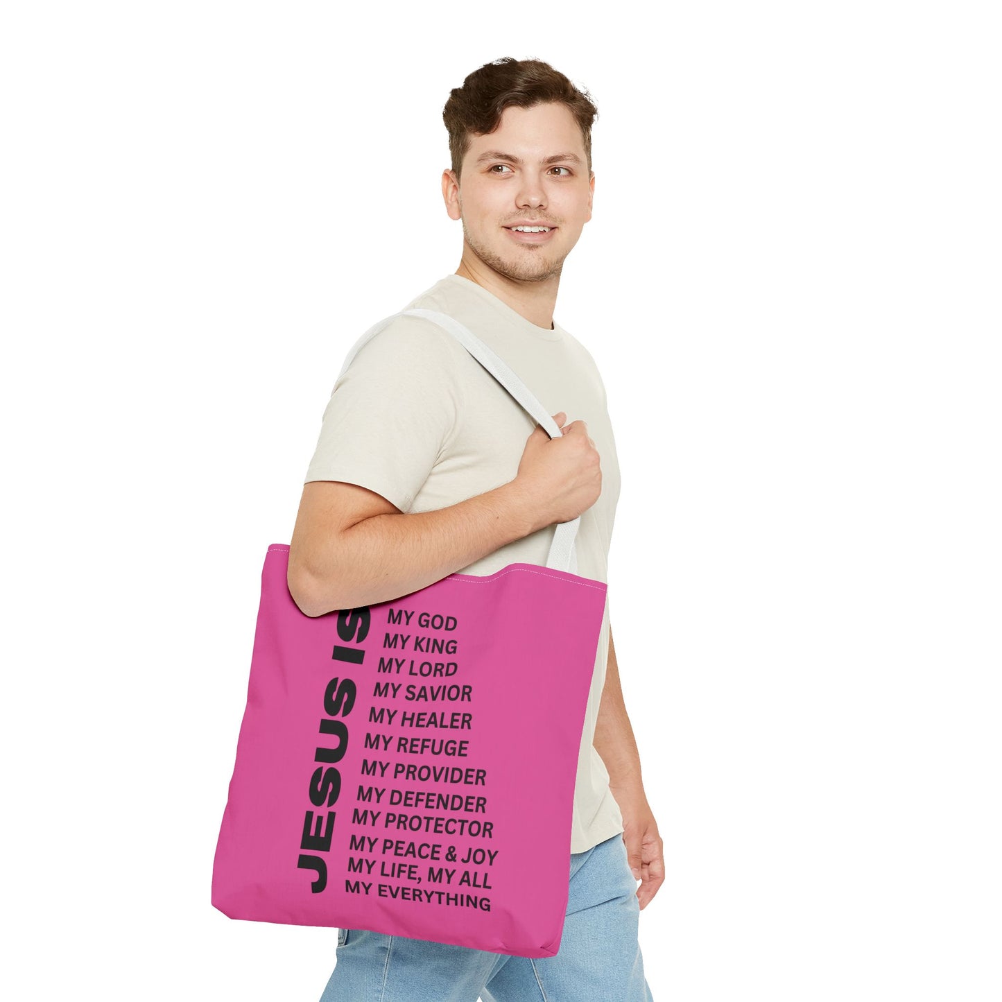 Christian JESUS IS Tote Bag - Pink