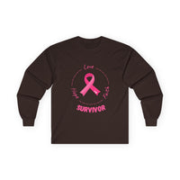 Breast Cancer Survivor Long Sleeve Tee — Pink Ribbon “Survivor”