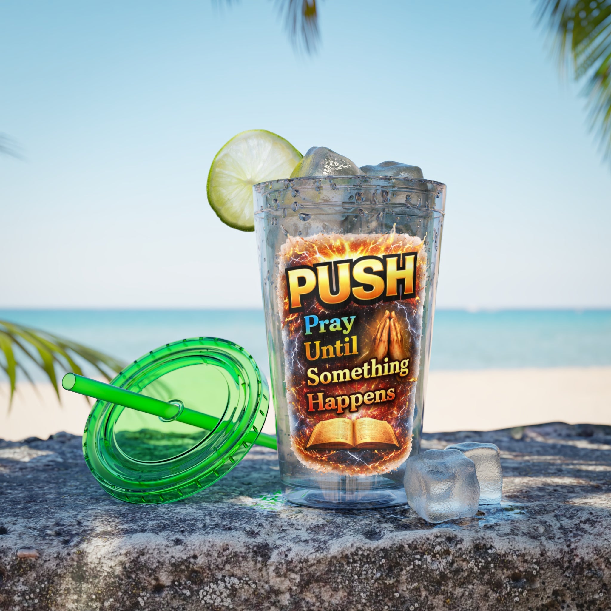 Push Pray Until Something Happens 16oz Tumbler — Bible