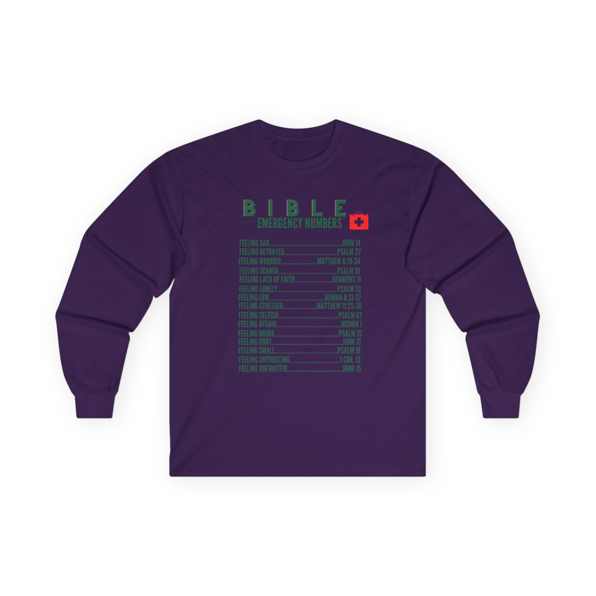 Bible Emergency Numbers Long Sleeve Tee - Green