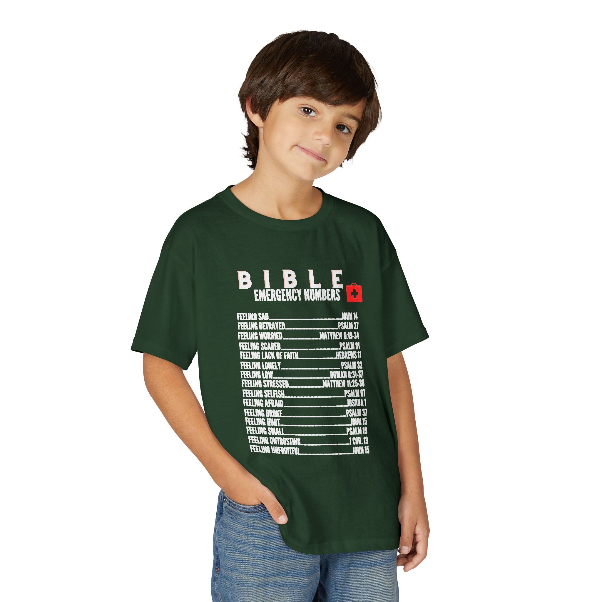 Bible Emergency Numbers Youth T-Shirt — White